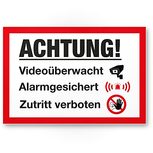 Komma Security Videoüberwacht Alarmgesichert Schild - Achtung Vorsicht Videoüberwachung - Hinweis Hinweisschild Videoüberwacht - Hinweis Warnhinweis von Komma Security