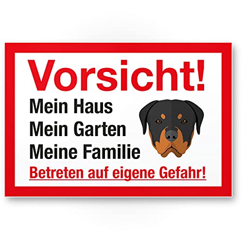 Komma Security Vorsicht Hund Mein Haus Garten Familie - Hunde Schild Hinweisschild Grundstück mehrsprachig Shepherd - Türschild Haustüre Warnschild Einbruchschutz - Achtung Rottweiler von Komma Security