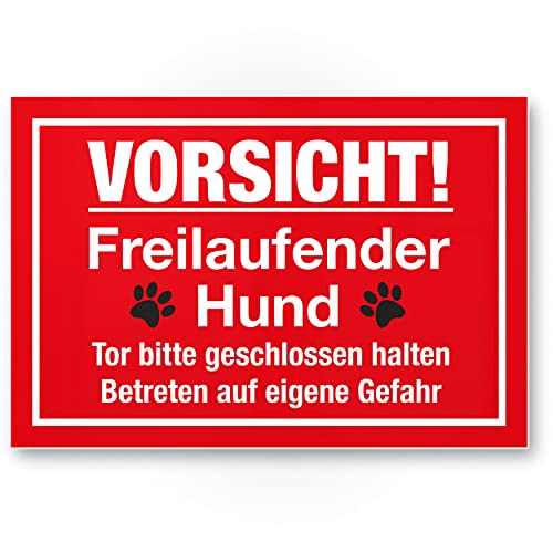 Komma Security Vorsicht freilaufender Hund - Hunde Schild Hinweisschild Gartentor Gartenzaun - Türschild Haustüre Warnschild Abschreckung Einbruchschutz - Achtung Hund von Komma Security