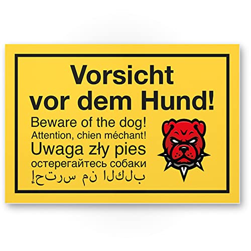 Komma Security Vorsicht vor dem Hund mehrsprachig - Hunde Schild Hinweisschild Gartentor Gartenzaun - Türschild Haustüre Warnschild Abschreckung Einbruchschutz - Achtung Hund von Komma Security