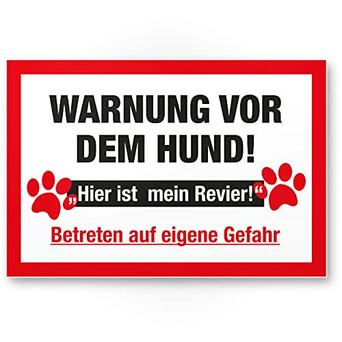 Komma Security Warnung vor dem Hund Schild - hier ist mein Revier Hinweisschild wetterfest Hundeschild Gartentor Einfahrtstor Haustür Türschild Abschreckung Warnschild Einbruchschutz von Komma Security