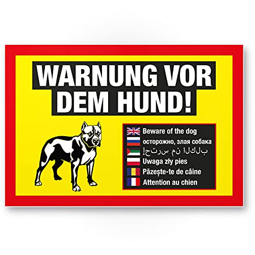 Komma Security Warnung vor dem Hund Schild mehrsprachig Hinweisschild wetterfest Hundeschild Gartentor Einfahrtstor Haustür Türschild Abschreckung Warnschild Einbruchschutz von Komma Security