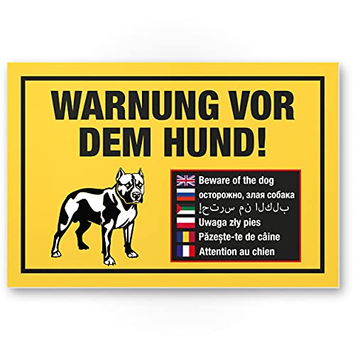 Komma Security Warnung vor dem Hund Schild mehrsprachig Hinweisschild wetterfest Hundeschild Gartentor Einfahrtstor die Haustür Türschild Abschreckung Warnschild Einbruchschutz von Komma Security