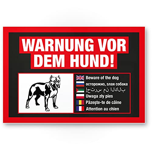 Komma Security Warnung vor dem Hund Schild mehrsprachig schwarz-Hinweisschild wetterfest Hundeschild Gartentor Einfahrtstor die Haustür Türschild Abschreckung Warnschild Einbruchschutz von Komma Security