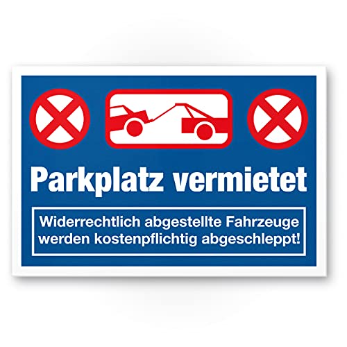 Komma Security Parkplatz vermietet Schild 30 x 20 cm Parkverbot Schild Parken Verboten Hinweisschild Privatparkplatz reserviert - freihalten Parkplatzschild vermietet - Falschparker von Komma Security