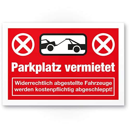 Komma Security Parkplatz vermietet Schild 30 x 20 cm Parkverbot Schild Parken Verboten Hinweisschild Privatparkplatz reserviert - freihalten Parkplatzschild vermietet - Falschparker von Komma Security