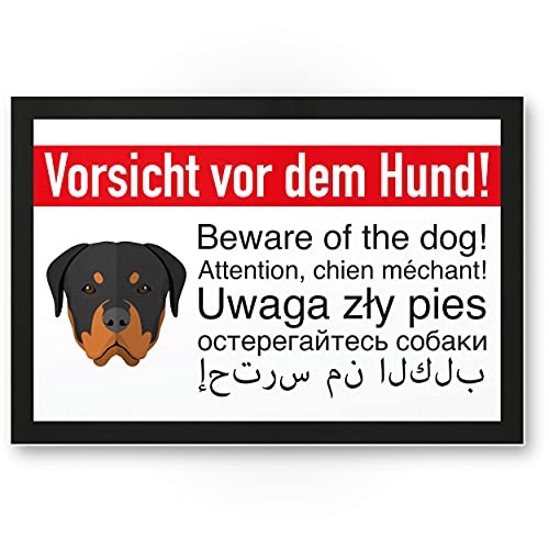 Komma Security Rottweiler Schild Vorsicht vor dem Hund - Hunde Schild Hinweisschild mehrsprachig - Türschild Haustüre Warnschild Einbruchschutz - Achtung Hund von Komma Security