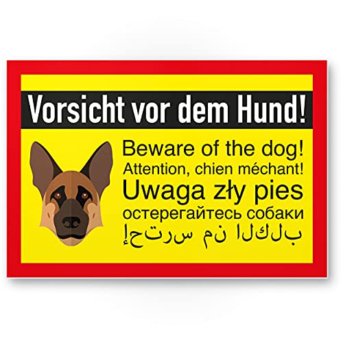 Komma Security Schäferhund Schild - Vorsicht vor dem Hund Achtung Schäferhund - Hinweisschild Grundstück mehrsprachig Shepherd - Türschild Haustüre Warnschild Einbruchschutz von Komma Security