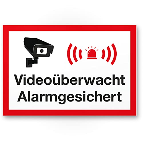 Komma Security Videoüberwacht Alarmgesichert Wachhunde Schild - Achtung Vorsicht Videoüberwachung - Hinweis Hinweisschild Videoüberwacht - Hinweis Warnhinweis von Komma Security