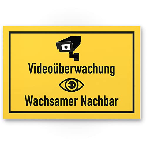 Komma Security Videoüberwachung Wachsamer Nachbar Schild - Achtung Vorsicht Videoüberwachung - Hinweis Hinweisschild Videoüberwacht - Hinweis Warnhinweis von Komma Security