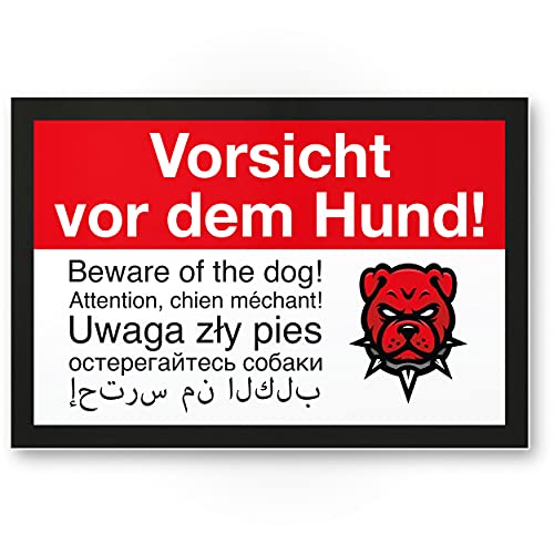 Komma Security Vorsicht Hund mehrsprachig 6 Sprachen - Hunde Schild Hinweisschild Grundstück - Türschild Haustüre Warnschild Einbruchschutz - Achtung Hund von Komma Security