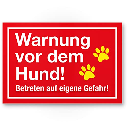 Komma Security Warnung Hund - Betreten eigene Gefahr - Hunde Schild Hinweisschild Gartentor Gartenzaun - Türschild Haustüre Warnschild Abschreckung Einbruchschutz - Achtung Hund von Komma Security