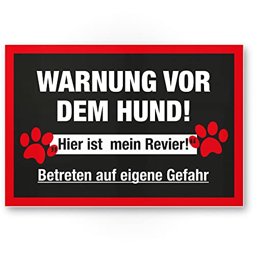 Komma Security Warnung vor dem Hund Schild - hier ist mein Revier Hinweisschild wetterfest Hundeschild Gartentor Einfahrtstor die Haustür Türschild Abschreckung Warnschild Einbruchschutz von Komma Security