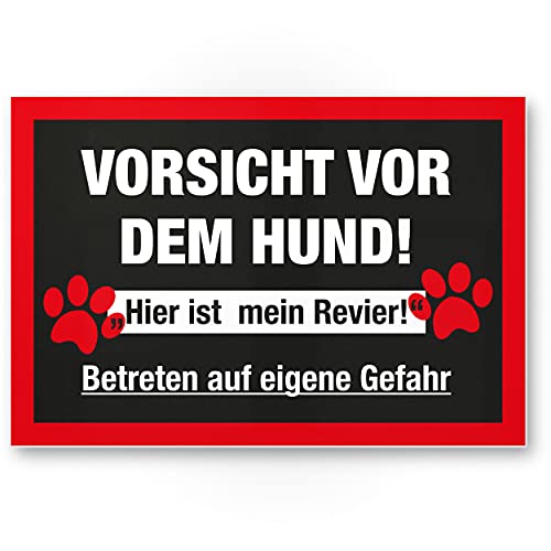 Komma Security Warnung vor dem Hund Schild - hier ist mein Revier Hinweisschild wetterfest Hundeschild Gartentor Einfahrtstor die Haustür Türschild Abschreckung Warnschild Einbruchschutz von Komma Security