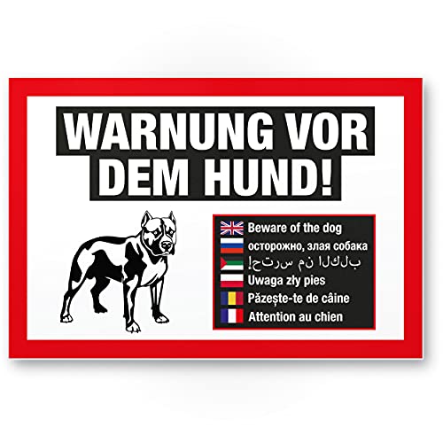 Komma Security Warnung vor dem Hund Schild mehrsprachig weiß-Hinweisschild wetterfest Hundeschild Gartentor Einfahrtstor die Haustür Türschild Abschreckung Warnschild Einbruchschutz von Komma Security