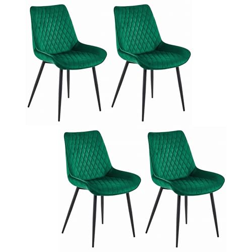 APRICA Stuhl, dunkelgrüner Samt gepolstert mit Armlehnen Metallbeine, 4 Stück für Wohnzimmer, Esszimmer, Schlafzimmer, Belastbarkeit 110 kg, Maße 55x88x60 cm von Komodee