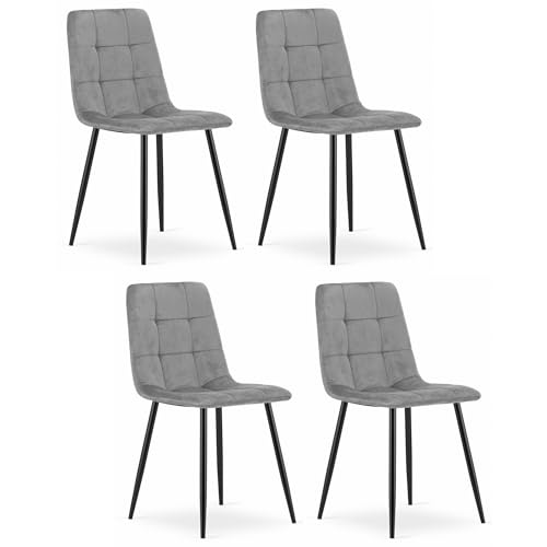 CETARA Stuhl hellgrau Samt 4 Stück mit Armlehnen Metallbeine für Wohnzimmer, Büro, Schlafzimmer, Belastung bis 110 kg, Maße 45x87x51 cm von Komodee