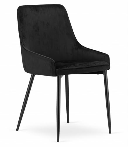 CLUSONE schwarzer Samtpolsterstuhl, Metallbeine, belastbar bis 110 kg, Maße 49x83x58 cm, für Wohnzimmer, Arbeitszimmer, Schlafzimmer von Komodee