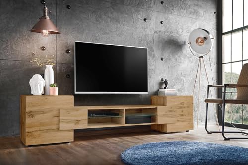 Komodee, Merano Bank TV Schrank, Wotan, ohne LED, Breite 230 cm x Höhe 52,5 cm x Tiefe 35 cm, für Wohnzimmer, Schlafzimmer von Komodee