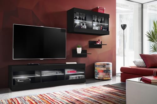 Komodee, Set, Möbel, Tivoli SET3, Schwarz/Schwarz, Breite 240cm x Höhe 159cm x Tiefe 35cm, ohne LED, für Wohnzimmer, Schlafzimmer Komodee, Set, Möbel, Tivoli SET3, Schwarz/Schwarz, Breite 240cm x Höhe 159cm x Tiefe 35cm, ohne LED, für Wohnzimmer, Schlafzimmer von Komodee