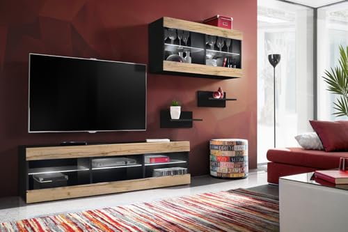 Komodee, Set, Möbel, Tivoli SET3, Schwarz/Wotan, Breite 240cm x Höhe 159cm x Tiefe 35cm, ohne LED, für Wohnzimmer, Schlafzimmer Komodee, Set, Möbel, Tivoli SET3, Schwarz/Wotan, Breite 240cm x Höhe 159cm x Tiefe 35cm, ohne LED, für Wohnzimmer, Schlafzimmer von Komodee