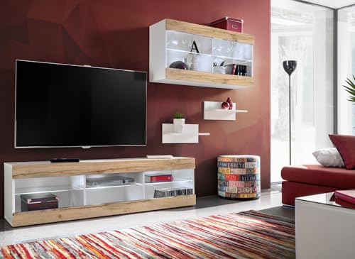 Komodee, Set, Möbel, Tivoli SET3, Weiß/Wotan, Breite 240cm x Höhe 159cm x Tiefe 35cm, ohne LED, für Wohnzimmer, Schlafzimmer Komodee, Set, Möbel, Tivoli SET3, Weiß/Wotan, Breite 240cm x Höhe 159cm x Tiefe 35cm, ohne LED, für Wohnzimmer, Schlafzimmer von Komodee