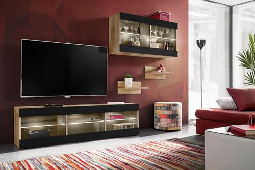 Komodee, Set, Möbel, Tivoli SET3, Wotan/Schwarz, Breite 240cm x Höhe 159cm x Tiefe 35cm, ohne LED, für Wohnzimmer, Schlafzimmer Komodee, Set, Möbel, Tivoli SET3, Wotan/Schwarz, Breite 240cm x Höhe 159cm x Tiefe 35cm, ohne LED, für Wohnzimmer, Schlafzimmer von Komodee