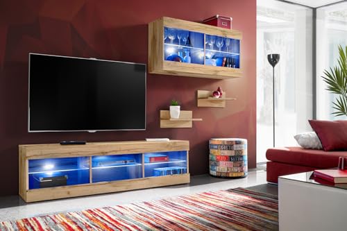 Komodee, Set, Möbel, Tivoli SET3, Wotan/Wotan, Breite 240cm x Höhe 159cm x Tiefe 35cm, LED Blau, für Wohnzimmer, Schlafzimmer Komodee, Set, Möbel, Tivoli SET3, Wotan/Wotan, Breite 240cm x Höhe 159cm x Tiefe 35cm, LED Blau, für Wohnzimmer, Schlafzimmer von Komodee