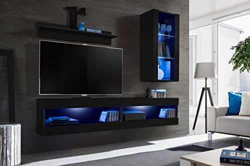 Komodee, Set, Möbel, Tivoli SET5, Schwarz/Schwarz, Breite 200cm x Höhe 195cm x Tiefe 35cm, LED Blau, für Wohnzimmer, Schlafzimmer Komodee, Set, Möbel, Tivoli SET5, Schwarz/Schwarz, Breite 200cm x Höhe 195cm x Tiefe 35cm, LED Blau, für Wohnzimmer, Schlafzimmer von Komodee