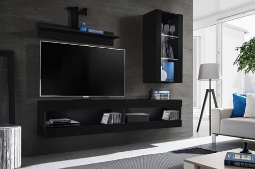 Komodee, Set, Möbel, Tivoli SET5, Schwarz/Schwarz, Breite 200cm x Höhe 195cm x Tiefe 35cm, ohne LED, für Wohnzimmer, Schlafzimmer Komodee, Set, Möbel, Tivoli SET5, Schwarz/Schwarz, Breite 200cm x Höhe 195cm x Tiefe 35cm, ohne LED, für Wohnzimmer, Schlafzimmer von Komodee