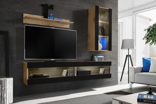 Komodee, Set, Möbel, Tivoli SET5, Wotan/Schwarz, Breite 200cm x Höhe 195cm x Tiefe 35cm, ohne LED, für Wohnzimmer, Schlafzimmer Komodee, Set, Möbel, Tivoli SET5, Wotan/Schwarz, Breite 200cm x Höhe 195cm x Tiefe 35cm, ohne LED, für Wohnzimmer, Schlafzimmer von Komodee