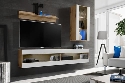 Komodee, Set, Möbel, Tivoli SET5, Wotan/Weiß, Breite 200cm x Höhe 195cm x Tiefe 35cm, ohne LED, für Wohnzimmer, Schlafzimmer Komodee, Set, Möbel, Tivoli SET5, Wotan/Weiß, Breite 200cm x Höhe 195cm x Tiefe 35cm, ohne LED, für Wohnzimmer, Schlafzimmer von Komodee