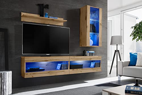 Komodee, Set, Möbel, Tivoli SET5, Wotan/Wotan, Breite 200cm x Höhe 195cm x Tiefe 35cm, LED Blau, für Wohnzimmer, Schlafzimmer Komodee, Set, Möbel, Tivoli SET5, Wotan/Wotan, Breite 200cm x Höhe 195cm x Tiefe 35cm, LED Blau, für Wohnzimmer, Schlafzimmer von Komodee