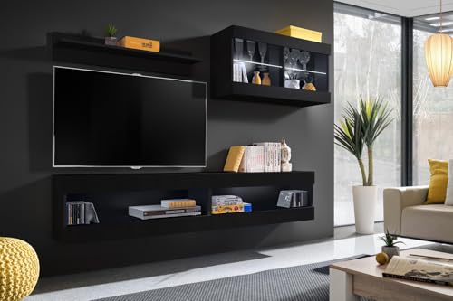 Komodee, Set, Möbel, Tivoli SET6, Schwarz/Schwarz, Breite 200cm x Höhe 195cm x Tiefe 35cm, ohne LED, für Wohnzimmer, Schlafzimmer Komodee, Set, Möbel, Tivoli SET6, Schwarz/Schwarz, Breite 200cm x Höhe 195cm x Tiefe 35cm, ohne LED, für Wohnzimmer, Schlafzimmer von Komodee