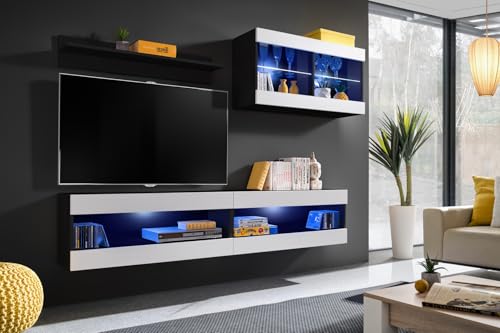 Komodee, Set, Möbel, Tivoli SET6, Schwarz/Weiß, Breite 200cm x Höhe 195cm x Tiefe 35cm, LED Blau, für Wohnzimmer, Schlafzimmer Komodee, Set, Möbel, Tivoli SET6, Schwarz/Weiß, Breite 200cm x Höhe 195cm x Tiefe 35cm, LED Blau, für Wohnzimmer, Schlafzimmer von Komodee