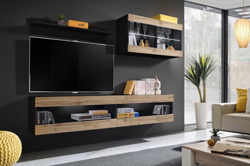 Komodee, Set, Möbel, Tivoli SET6, Schwarz/Wotan, Breite 200cm x Höhe 195cm x Tiefe 35cm, ohne LED, für Wohnzimmer, Schlafzimmer Komodee, Set, Möbel, Tivoli SET6, Schwarz/Wotan, Breite 200cm x Höhe 195cm x Tiefe 35cm, ohne LED, für Wohnzimmer, Schlafzimmer von Komodee