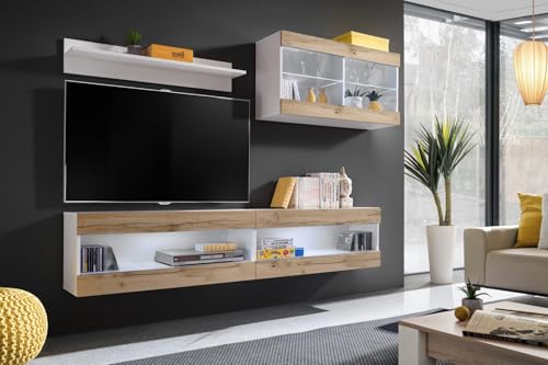 Komodee, Set, Möbel, Tivoli SET6, Weiß/Wotan, Breite 200cm x Höhe 195cm x Tiefe 35cm, ohne LED, für Wohnzimmer, Schlafzimmer Komodee, Set, Möbel, Tivoli SET6, Weiß/Wotan, Breite 200cm x Höhe 195cm x Tiefe 35cm, ohne LED, für Wohnzimmer, Schlafzimmer von Komodee