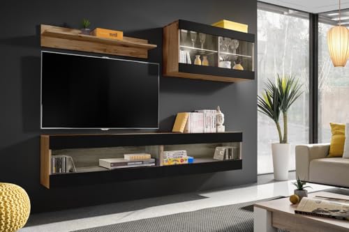 Komodee, Set, Möbel, Tivoli SET6, Wotan/Schwarz, Breite 200cm x Höhe 195cm x Tiefe 35cm, ohne LED, für Wohnzimmer, Schlafzimmer Komodee, Set, Möbel, Tivoli SET6, Wotan/Schwarz, Breite 200cm x Höhe 195cm x Tiefe 35cm, ohne LED, für Wohnzimmer, Schlafzimmer von Komodee