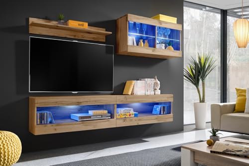 Komodee, Set, Möbel, Tivoli SET6, Wotan/Wotan, Breite 200cm x Höhe 195cm x Tiefe 35cm, LED Blau, für Wohnzimmer, Schlafzimmer Komodee, Set, Möbel, Tivoli SET6, Wotan/Wotan, Breite 200cm x Höhe 195cm x Tiefe 35cm, LED Blau, für Wohnzimmer, Schlafzimmer von Komodee