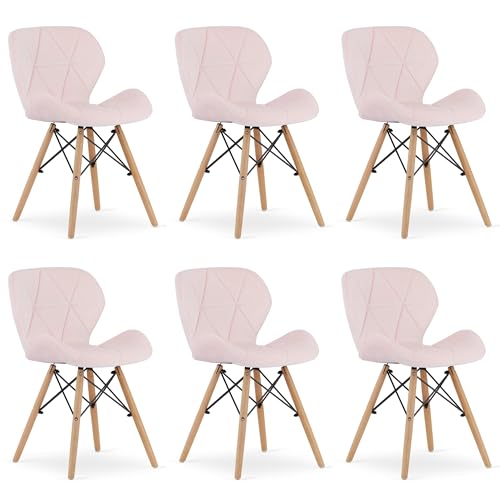 Komodee AMATRICE Stuhl rosa Velours gepolstert Holzbeine für Wohnzimmer, Büro, Esszimmer, Abmessungen 48x74x53 cm, 6 Stück, Belastung bis 110 kg von Komodee