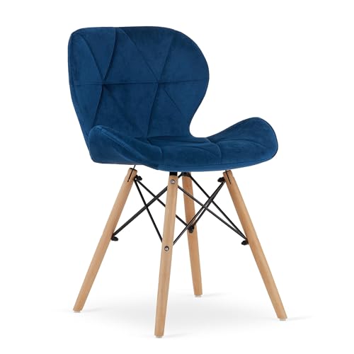 Komodee AMATRICE marineblauer Velours-Polstersessel, Holzbeine, Maße 48x74x53 cm, belastbar bis 110 kg, für Wohnzimmer, Büro von Komodee