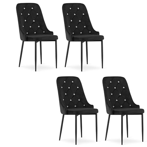 Komodee AMOROSI schwarzer Samt gepolsterter Stuhl mit Armlehnen Metallbeine für Wohnzimmer, Büro, 4 Stück, Belastung 110 kg von Komodee