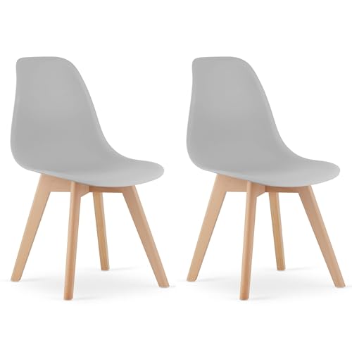 Komodee ATRI Grauer Stuhl mit Holzbeinen, ergonomisch, für Wohn- und Arbeitszimmer, Maße 46x80x55 cm, 2er Set, Belastung 110 kg von Komodee