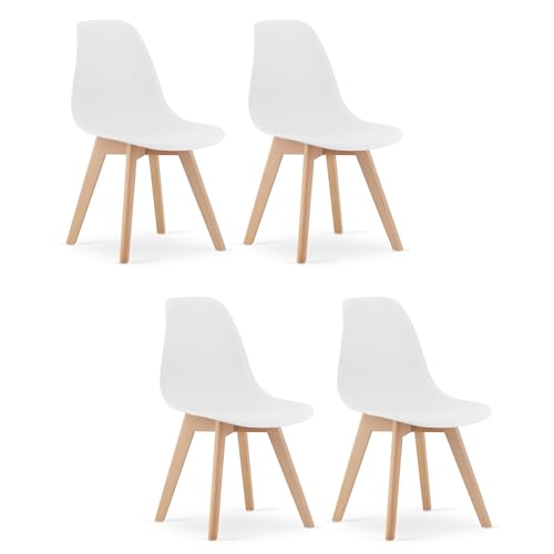 Komodee ATRI Stuhl, weiß, Beine aus Buche, Maße 46x80x55 cm, für Wohnzimmer, Arbeitszimmer, Esszimmer, 4er Set von Komodee