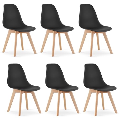 Komodee ATRI schwarz Stuhl mit Holzbeinen 6 Stück Abmessungen 46x80x55 cm für Wohnzimmer, Esszimmer, Holzkonstruktion von Komodee
