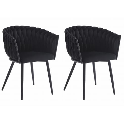 Komodee Arona Stuhl, schwarzer Samt gepolstert mit Armlehnen, Metallbeine, für Wohnzimmer, Schlafzimmer, Arbeitszimmer, 2 Stück, Maße 61x79x55 cm, Belastbarkeit 110 kg von Komodee