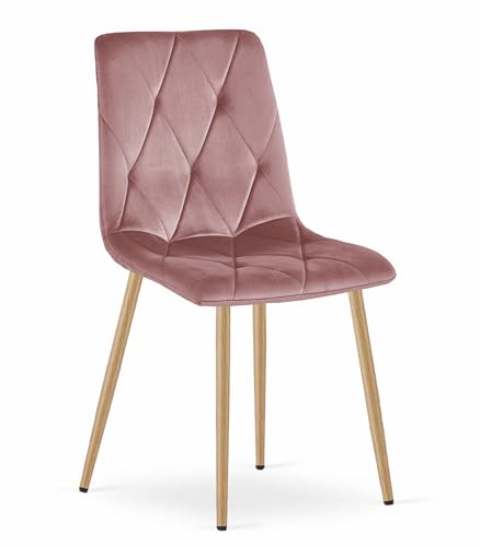 Komodee BOSA rosa Velours-Polsterstuhl, Metallbeine in Holzfarbe, 44x89x40 cm, für Wohnzimmer, Küche, belastbar bis 110 kg von Komodee