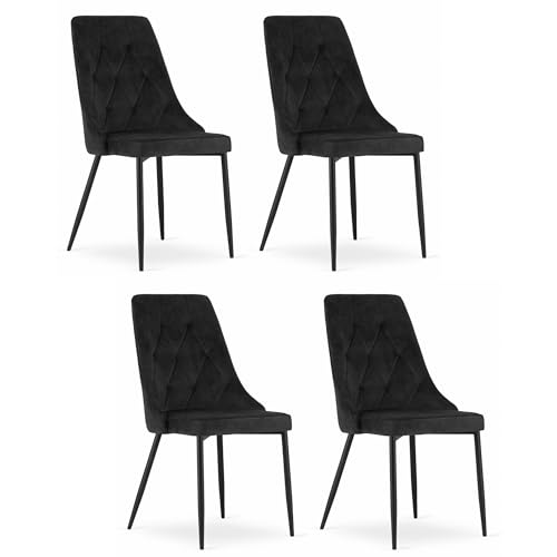 Komodee BRISIGHELLA Stuhl, schwarzer Samt gepolstert mit Armlehnen, Metallbeine, 4 Stück, Maße 49x94x61 cm, für Wohnzimmer, Büro, belastbar bis 110 kg von Komodee