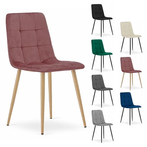 Komodee CARA Stuhl - rosa Samt/Holz Farbe Beine x 1 45x87x51 cm von Komodee