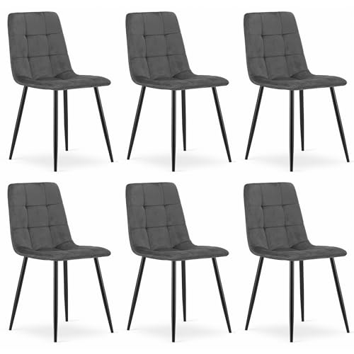 Komodee CETARA Stuhl, dunkelgraues Velours, Metallbeine, Maße 45x87x51 cm, für Wohnzimmer, Büro, Schlafzimmer, 6-teiliges Set, belastbar bis 110 kg von Komodee